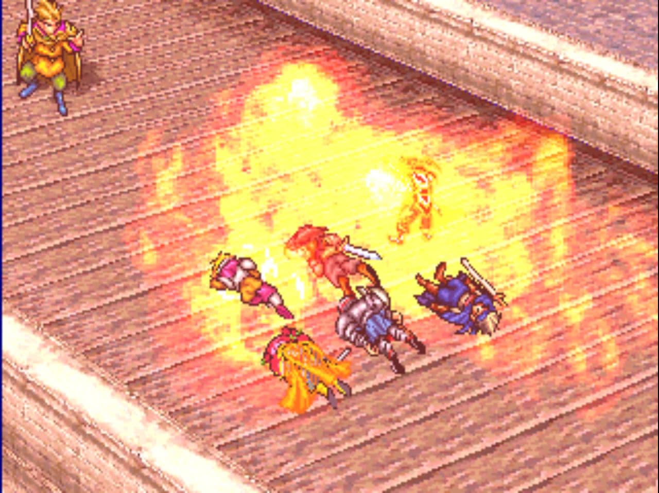 Suikoden party set on fire.
